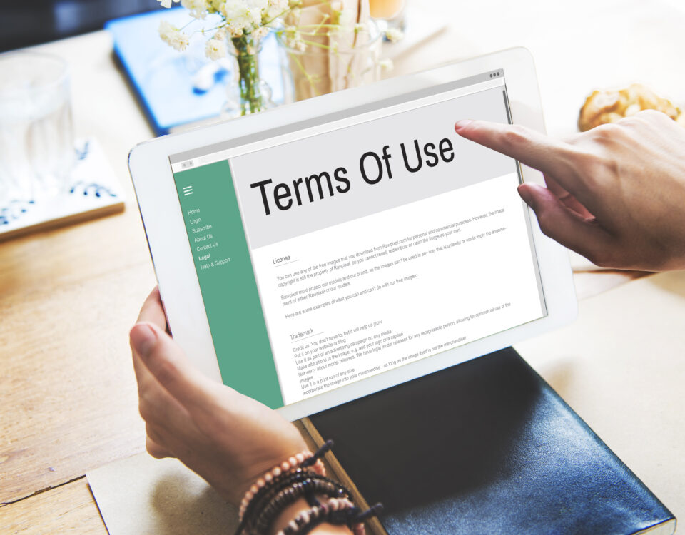 Computer screen showing website Terms of Use