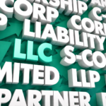 image of words of different business entity types with LLC highlighted in teal